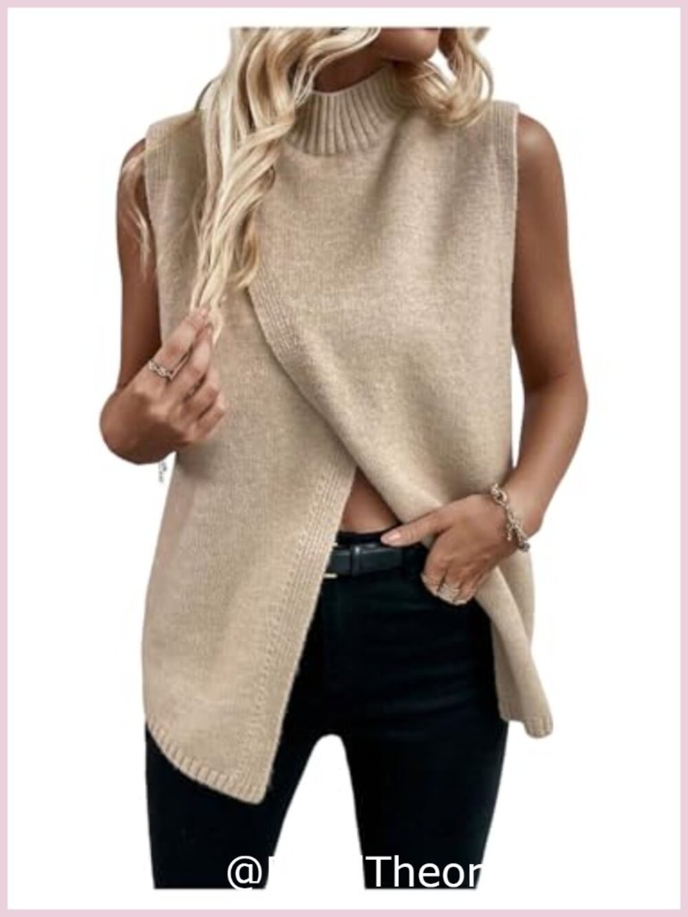 Mock Neck Sweater Vest Sleeveless Asymmetrical Hem Fall Casual